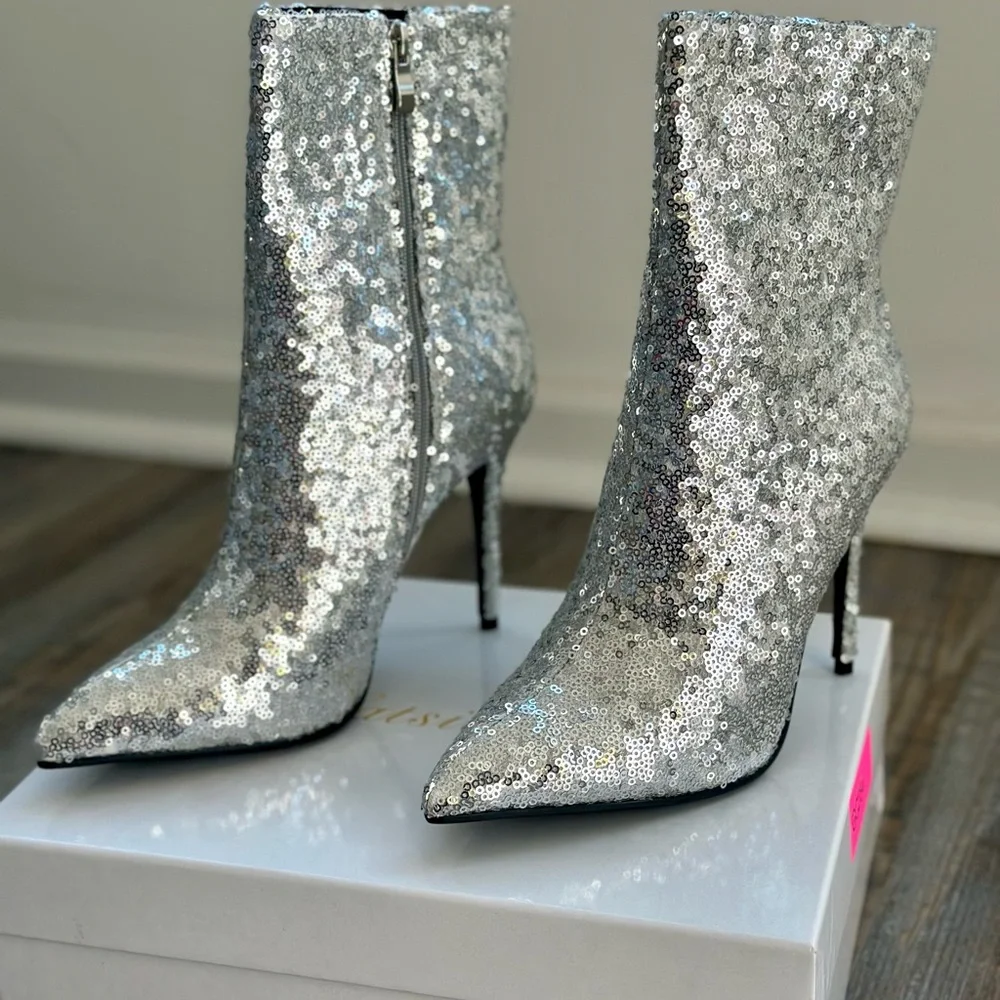 Women’s Sequins Stiletto Pointed Ankle Boots New in Box US 8 - Picture 5 of 14